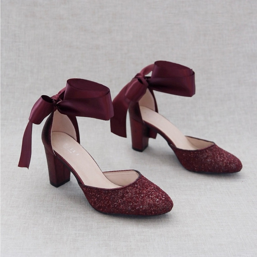 Kailee P Satin Bow Heels - Burgundy